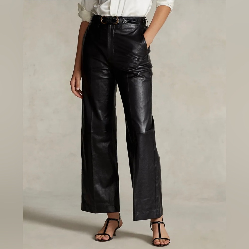 Ralph Lauren Wide Leg Leather Cropped pants